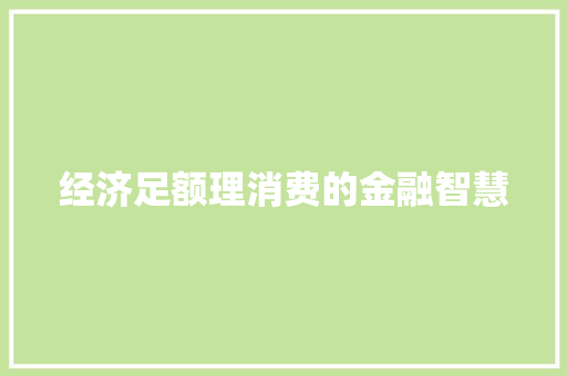 经济足额理消费的金融智慧 经济足额理消费的金融智慧