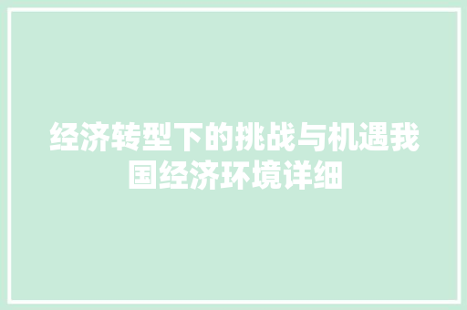 经济转型下的挑战与机遇我国经济环境详细