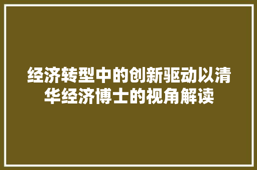 经济转型中的创新驱动以清华经济博士的视角解读 经济转型中的创新驱动以清华经济博士的视角解读