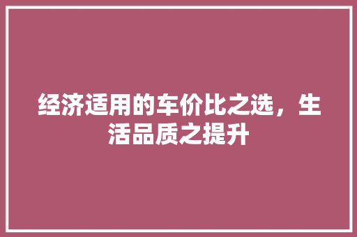 经济适用的车价比之选,生活品质之提升 经济适用的车价比之选,生活品质之提升