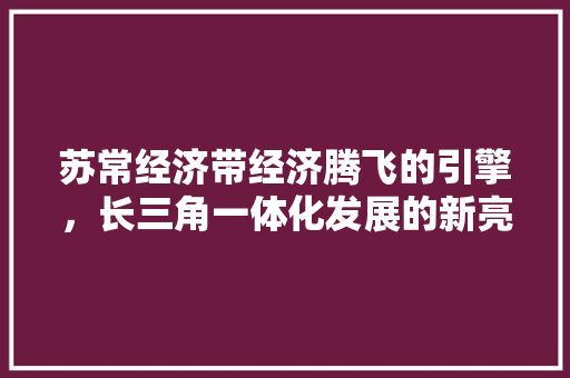 苏常经济带经济腾飞的引擎,长三角一体化发展的新亮点 苏常经济带经济腾飞的引擎,长三角一体化发展的新亮点