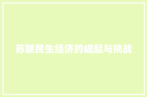 苏联民生经济的崛起与挑战