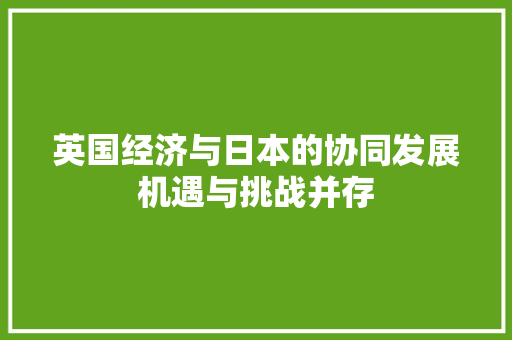 英国经济与日本的协同发展机遇与挑战并存 英国经济与日本的协同发展机遇与挑战并存