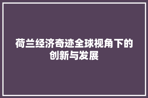 荷兰经济奇迹全球视角下的创新与发展 荷兰经济奇迹全球视角下的创新与发展