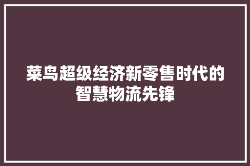 菜鸟超级经济新零售时代的智慧物流先锋 菜鸟超级经济新零售时代的智慧物流先锋