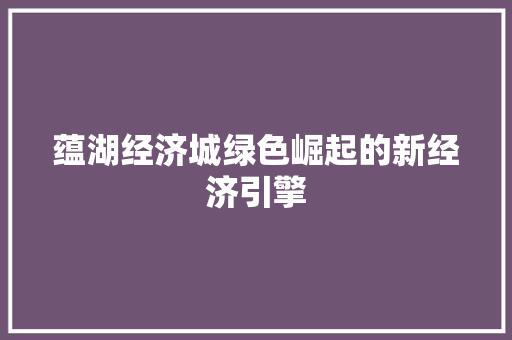 蕴湖经济城绿色崛起的新经济引擎 蕴湖经济城绿色崛起的新经济引擎