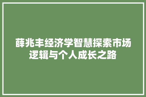 薛兆丰经济学智慧探索市场逻辑与个人成长之路 薛兆丰经济学智慧探索市场逻辑与个人成长之路