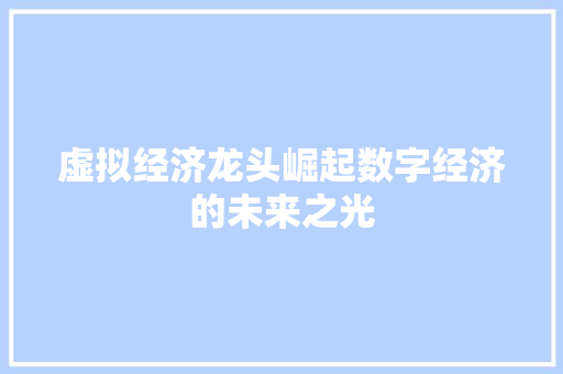 虚拟经济龙头崛起数字经济的未来之光 虚拟经济龙头崛起数字经济的未来之光