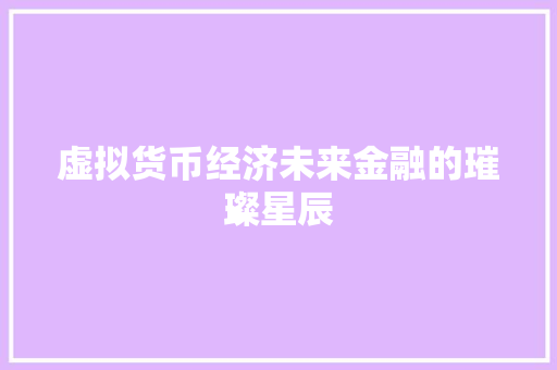 虚拟货币经济未来金融的璀璨星辰 虚拟货币经济未来金融的璀璨星辰