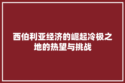 西伯利亚经济的崛起冷极之地的热望与挑战 西伯利亚经济的崛起冷极之地的热望与挑战