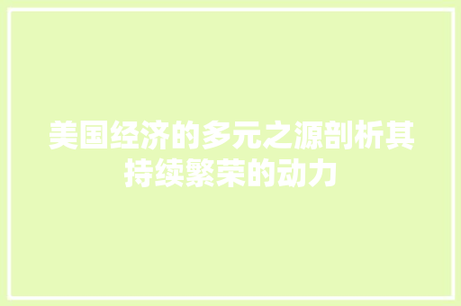 美国经济的多元之源剖析其持续繁荣的动力 美国经济的多元之源剖析其持续繁荣的动力