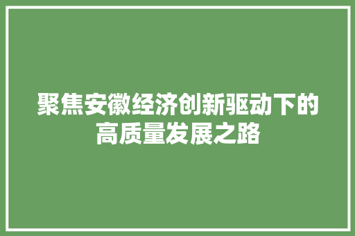 聚焦安徽经济创新驱动下的高质量发展之路