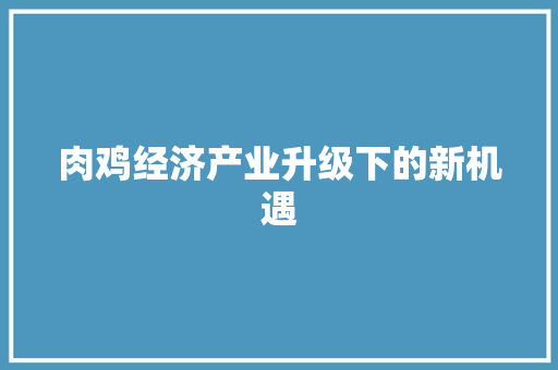 肉鸡经济产业升级下的新机遇 肉鸡经济产业升级下的新机遇