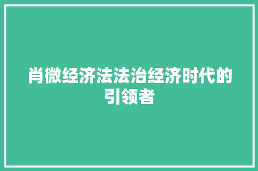 肖微经济法法治经济时代的引领者 肖微经济法法治经济时代的引领者