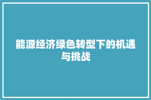能源经济绿色转型下的机遇与挑战