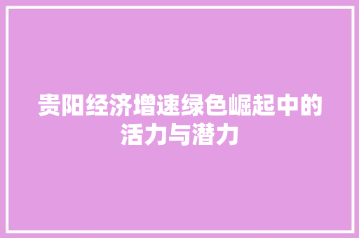 贵阳经济增速绿色崛起中的活力与潜力 贵阳经济增速绿色崛起中的活力与潜力