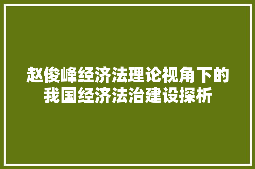 赵俊峰经济法理论视角下的我国经济法治建设探析