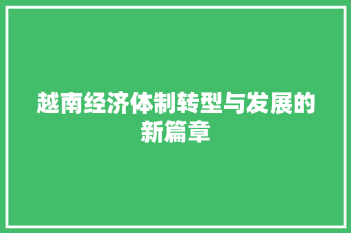 越南经济体制转型与发展的新篇章 越南经济体制转型与发展的新篇章