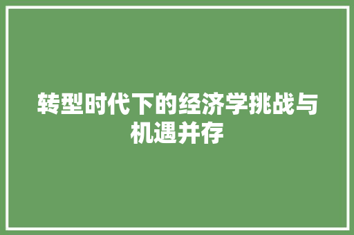 转型时代下的经济学挑战与机遇并存