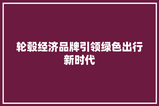 轮毂经济品牌引领绿色出行新时代 轮毂经济品牌引领绿色出行新时代