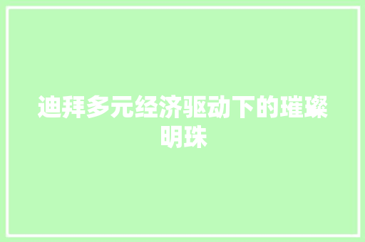 迪拜多元经济驱动下的璀璨明珠