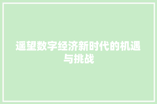 遥望数字经济新时代的机遇与挑战 遥望数字经济新时代的机遇与挑战