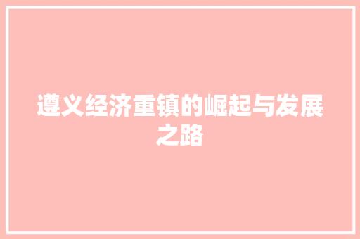 遵义经济重镇的崛起与发展之路