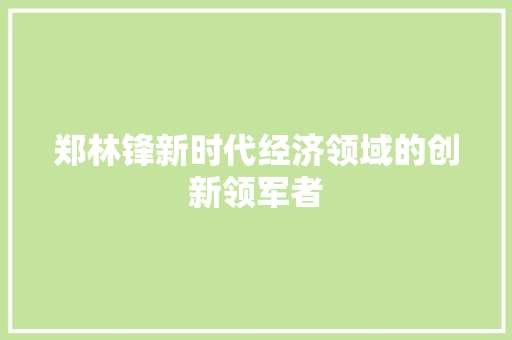 郑林锋新时代经济领域的创新领军者 郑林锋新时代经济领域的创新领军者