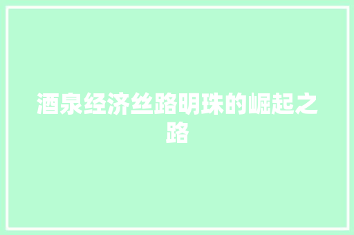 酒泉经济丝路明珠的崛起之路