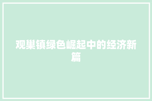 观巢镇绿色崛起中的经济新篇