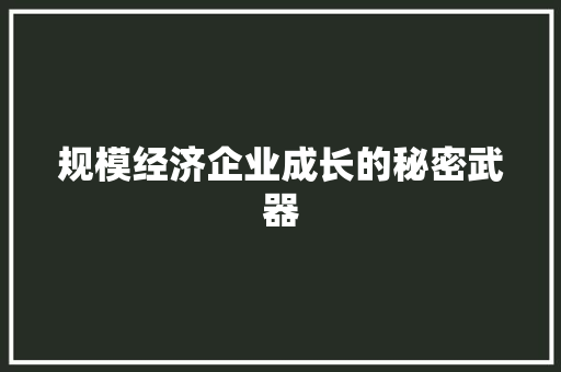 规模经济企业成长的秘密武器 规模经济企业成长的秘密武器
