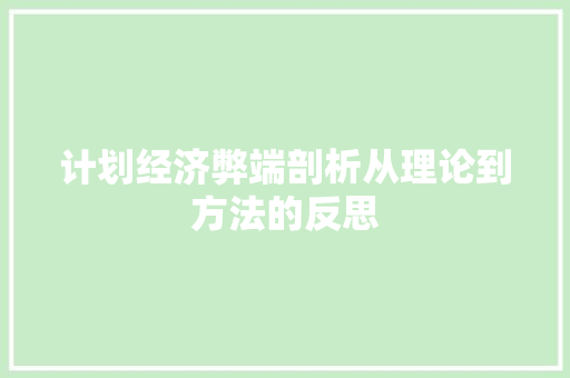 计划经济弊端剖析从理论到方法的反思 计划经济弊端剖析从理论到方法的反思