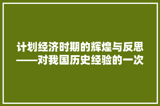 计划经济时期的辉煌与反思——对我国历史经验的一次回顾 计划经济时期的辉煌与反思——对我国历史经验的一次回顾