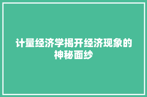 计量经济学揭开经济现象的神秘面纱 计量经济学揭开经济现象的神秘面纱