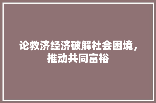 论救济经济破解社会困境,推动共同富裕 论救济经济破解社会困境,推动共同富裕