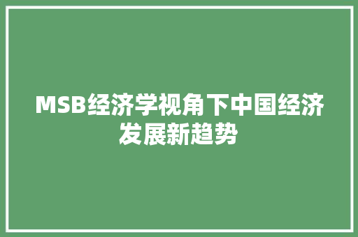 MSB经济学视角下中国经济发展新趋势