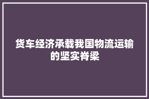 货车经济承载我国物流运输的坚实脊梁 货车经济承载我国物流运输的坚实脊梁