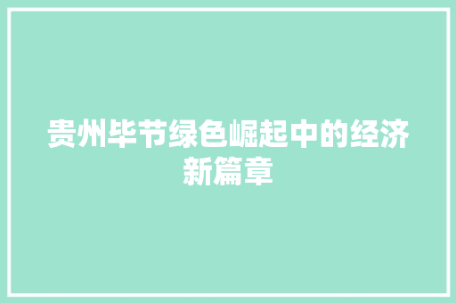 贵州毕节绿色崛起中的经济新篇章 贵州毕节绿色崛起中的经济新篇章