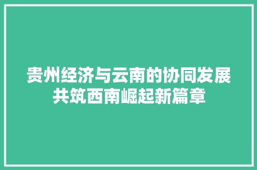 贵州经济与云南的协同发展共筑西南崛起新篇章 贵州经济与云南的协同发展共筑西南崛起新篇章