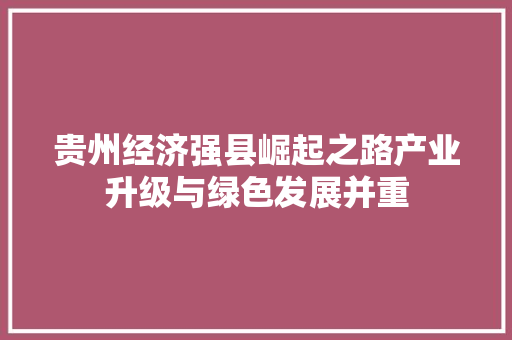 贵州经济强县崛起之路产业升级与绿色发展并重 贵州经济强县崛起之路产业升级与绿色发展并重