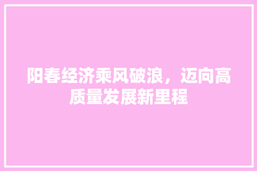 阳春经济乘风破浪,迈向高质量发展新里程 阳春经济乘风破浪,迈向高质量发展新里程