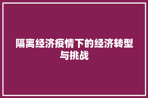 隔离经济疫情下的经济转型与挑战 隔离经济疫情下的经济转型与挑战