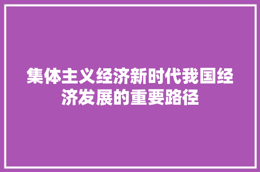 集体主义经济新时代我国经济发展的重要路径 集体主义经济新时代我国经济发展的重要路径