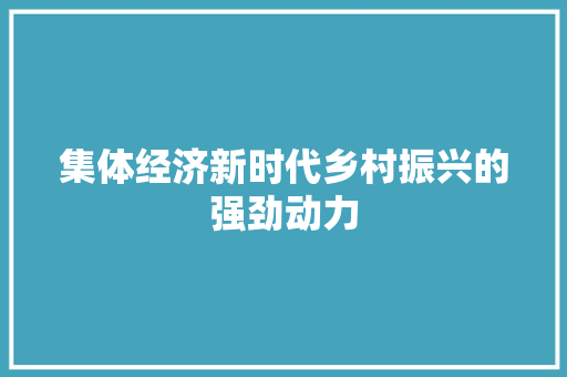 集体经济新时代乡村振兴的强劲动力 集体经济新时代乡村振兴的强劲动力