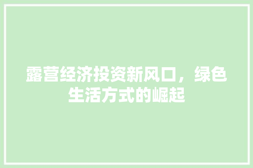 露营经济投资新风口，绿色生活方式的崛起