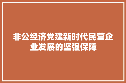非公经济党建新时代民营企业发展的坚强保障 非公经济党建新时代民营企业发展的坚强保障