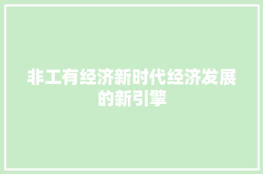 非工有经济新时代经济发展的新引擎 非工有经济新时代经济发展的新引擎