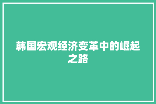 韩国宏观经济变革中的崛起之路 韩国宏观经济变革中的崛起之路