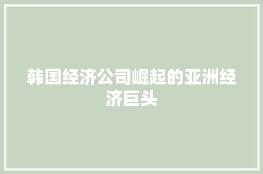 韩国经济公司崛起的亚洲经济巨头 韩国经济公司崛起的亚洲经济巨头