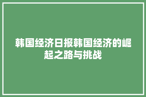 韩国经济日报韩国经济的崛起之路与挑战 韩国经济日报韩国经济的崛起之路与挑战